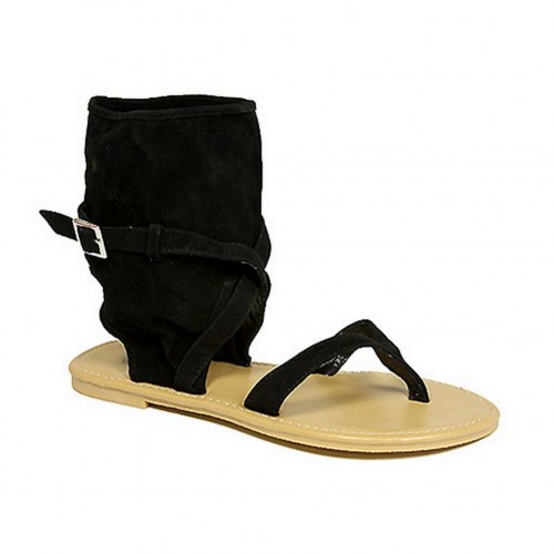 Sandals - 6-pair Suede Like Bootie Silhouette w/ Crisscross Straps - Black - SL-C1033BK